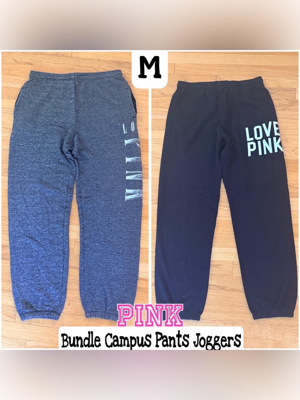 2 Pairs VS PINK Campus Sweatpants sz M Grey & Black
